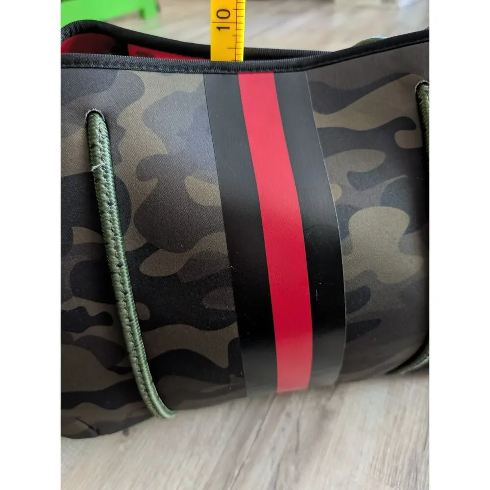 Haute Shore Greyson Soho Neoprene Tote Bag in Green Camo with Red Stripe (C4) - Picture 10 of 10